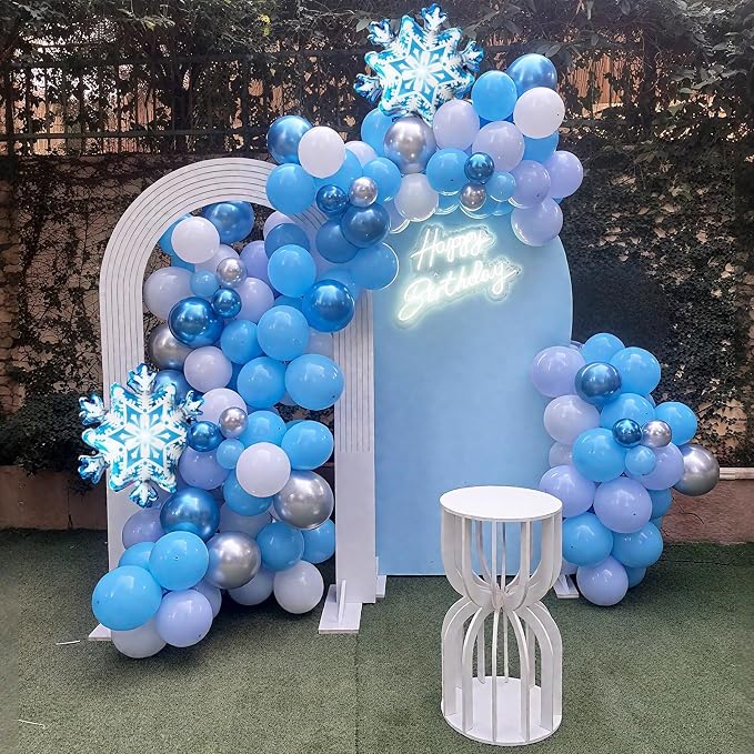 Snowflake Balloons, 12 Inch Metallic Blue Silver White Snowflake Print Confetti - Image 6