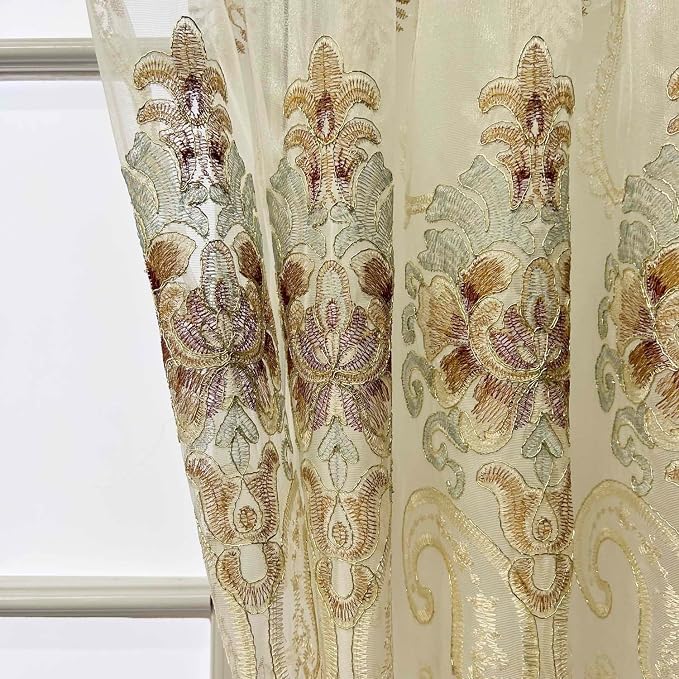 1pc Luxury Embroidered Floral Sheer Tulle Curtain - Image 5