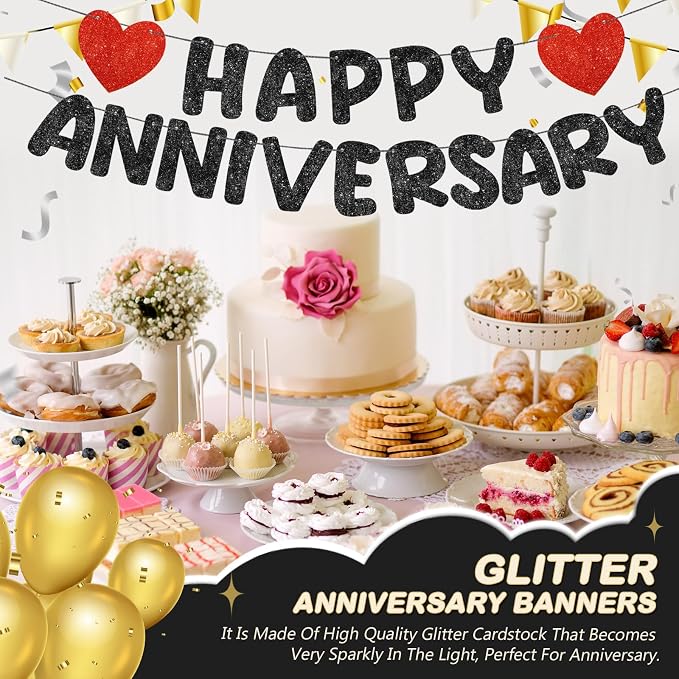 Fulmoon Happy Anniversary Banner Glitter Happy Anniversary Decorations Wedding - Image 7