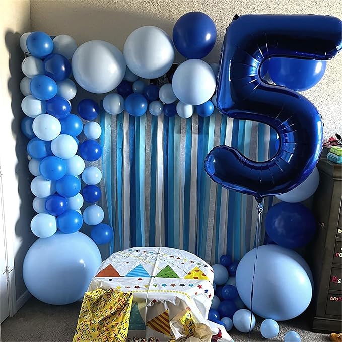 Navy Blue 5 Balloons, Self Inflating Digit 5 Balloons - Image 5