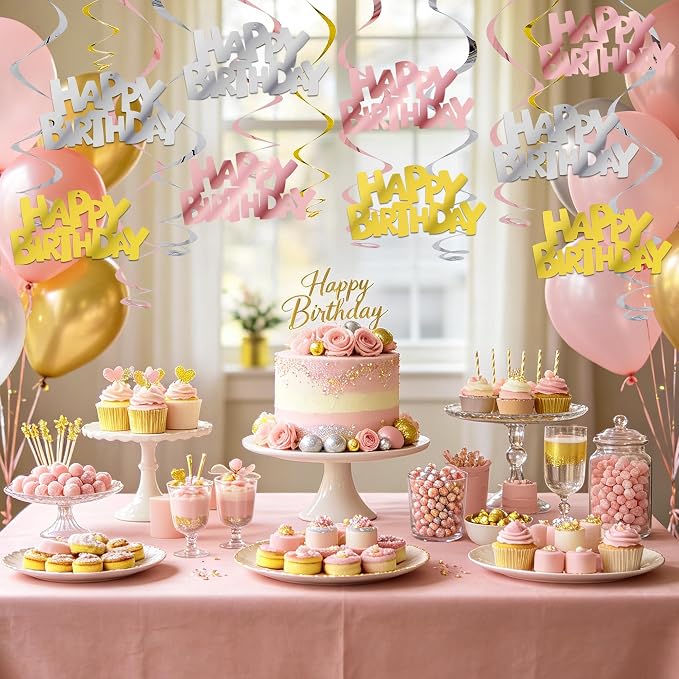 BEISHIDA 12 Pcs Happy Birthday Hanging Swirl Decorations, Women Birthday Party - Image 5