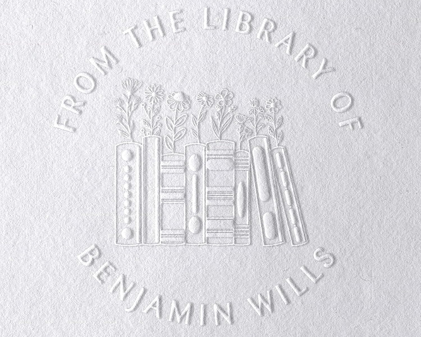 Book Embosser Personalized from The Library of | Ex Libris | Floral Stamper | Custom Library Stamps | Monogram Self-Inking Wood Handle (Floral 3)