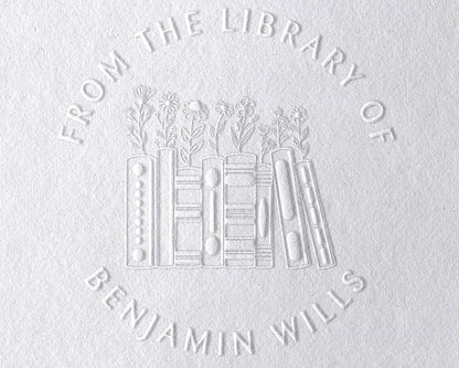 Book Embosser Personalized from The Library of | Ex Libris | Floral Stamper | Custom Library Stamps | Monogram Self-Inking Wood Handle (Floral 3)