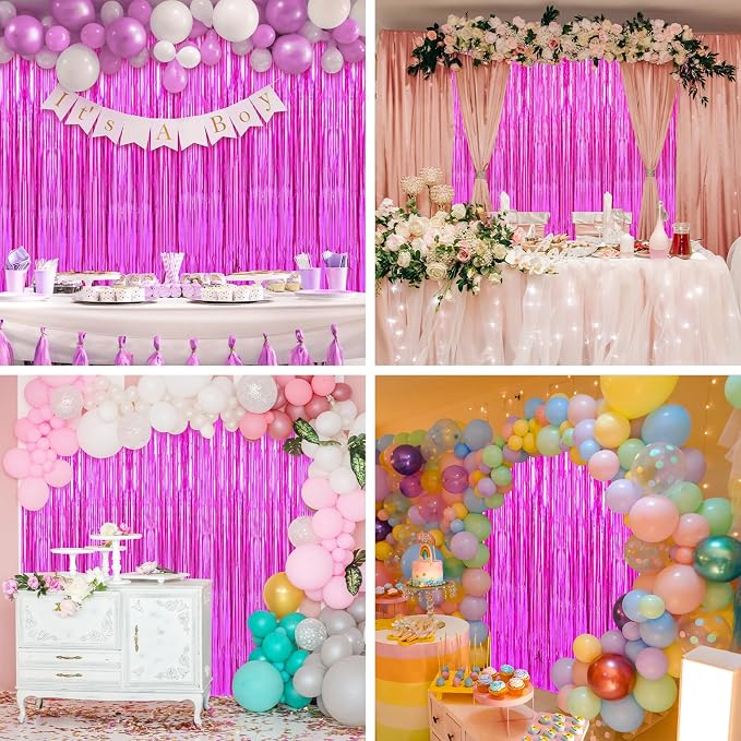3 Pack 3.3 x 9.9 ft Hot Pink Fringe Backdrop Streamers Party Decorations | Foil - Image 7