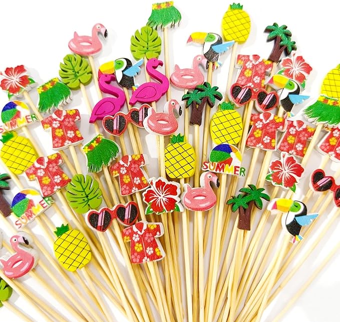 100pcs Tropical Cocktail Picks Flamingo Luau Hawaiian Summer Party Decor | 10 - Image 6