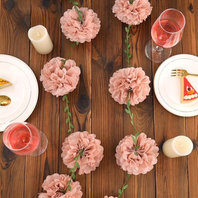 Pink Tissue Paper Pom Pom Garlands, Paper Flowers - Image 8