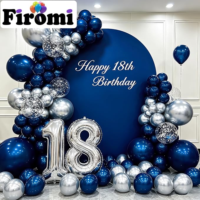 Firomi Metallic Silver Navy Blue Balloons Set 12 inch 70pcs | Dark Blue and - Image 3