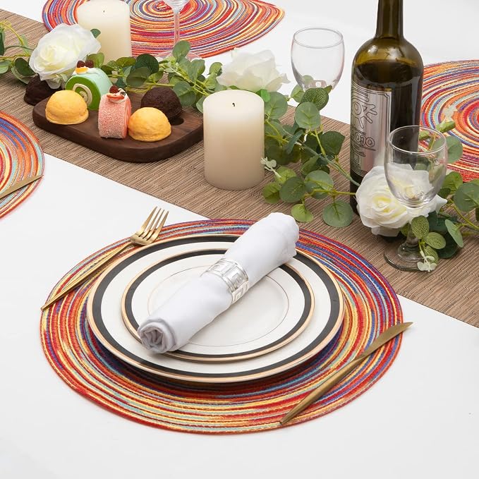 SHACOS Round Braided Placemats Set of 6 Table Mats Colorful Place Mats - Image 4