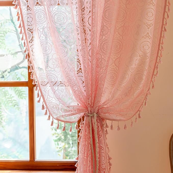 YJ YANJUN Boho Lace Curtains 84 inch 2 Panels, Light Filtering Drapes by YJYANJUN