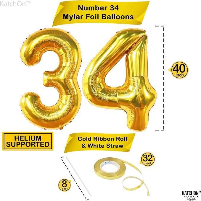KatchOn Gold 34 Balloon Numbers 40 Inch, 34 Birthday Decorations | Birthday - Image 4