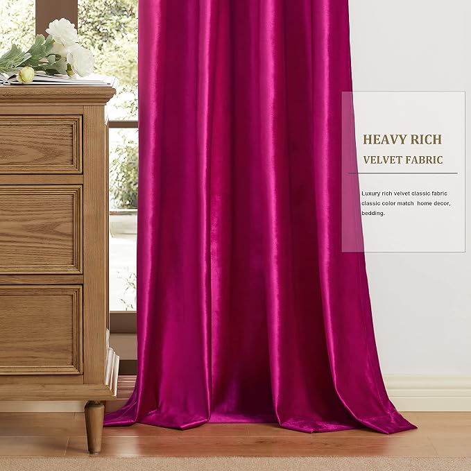 Hot Pink Velvet Blackout Curtains 120 inch - Image 4