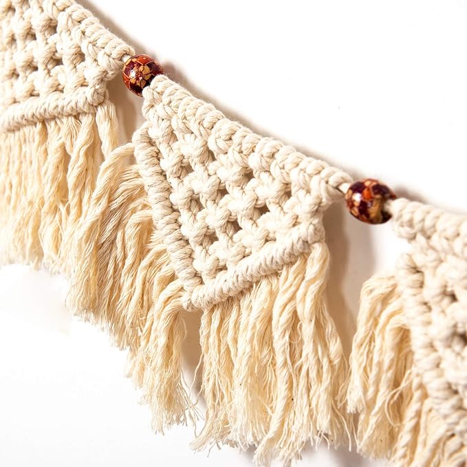 Eiyye Boho Tassel Garland Wall Hanging Handmade Cotton Bohemian Banner Home - Image 5
