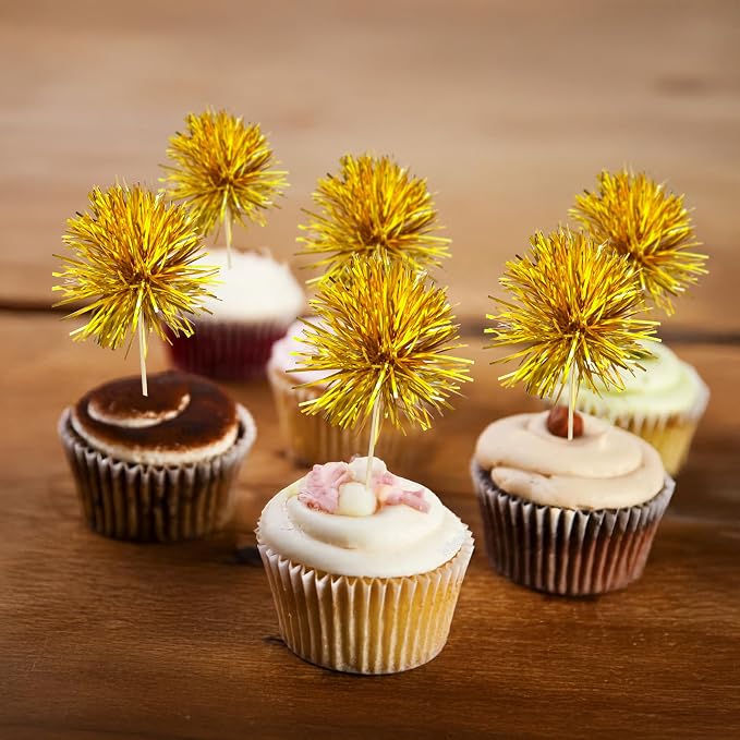 Gyufise 30Pcs Foil Firework Cupcake Toppers Sparkle Tinsel Cake Toppers Tinsel - Image 6