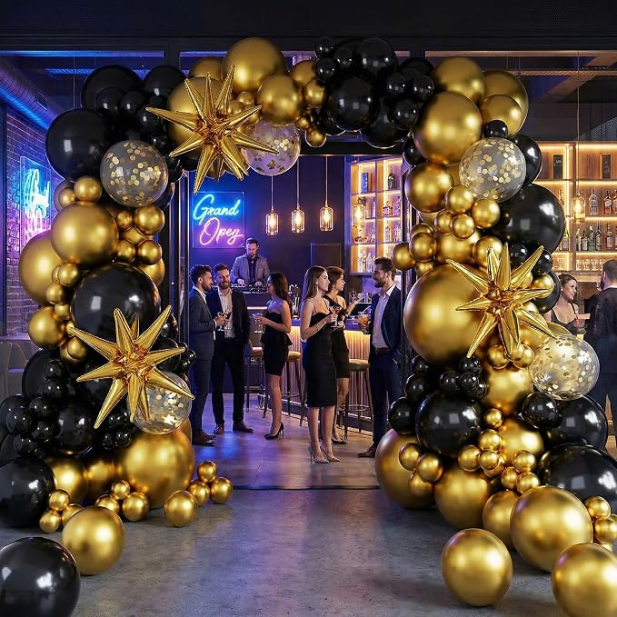 Black and Gold Balloon Garland Arch Kit 142pcs, Mixed Size Metallic Latex - Image 6