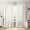 Cream Large Window Curtains Light Filtering Semi Sheer Privacy Linen Textured by Nanspring