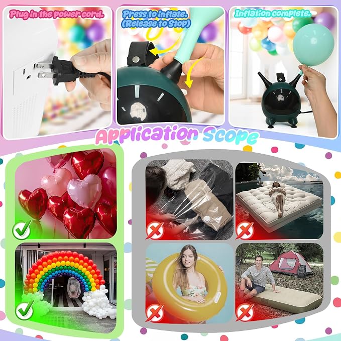 Balloon Pump Electric, Portable Balloons Inflator Air Pump Dual Nozzle - Image 6