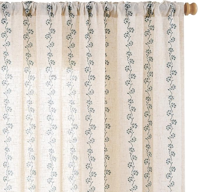 Cathy Linen Floral Curtains 63 inch Length by Lazzzy