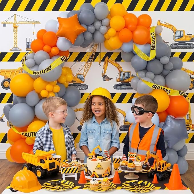 Construction Theme Balloons, 12 inch Orange Yellow Dusty Blue Latex Balloon - Image 5