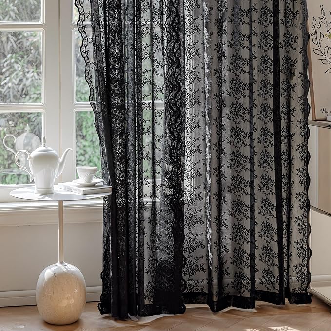 Anmao Vintage Lace Curtains 90 Inches Long 2 Panels Set, Romantic Elegant Light - Image 7