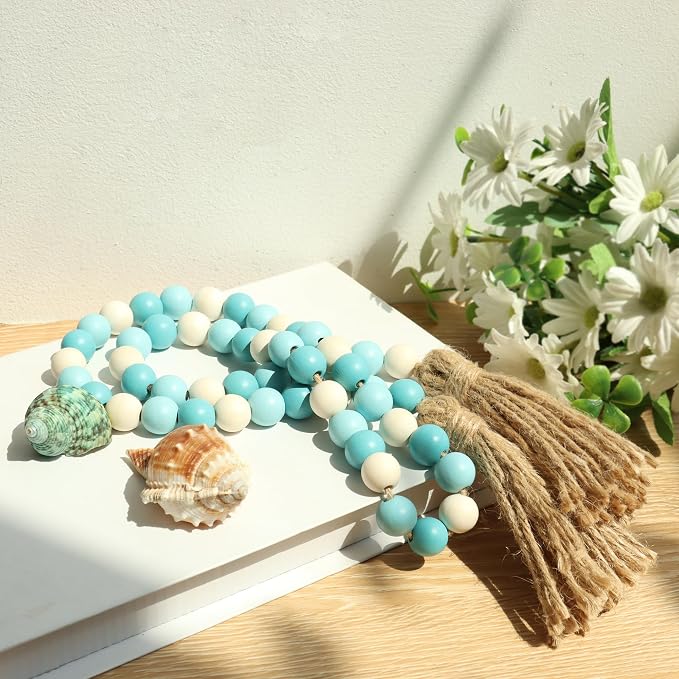 Meplait Wood Bead Garland, 39in Decorative Tassels Garland, Rustic Farmhouse - Image 3