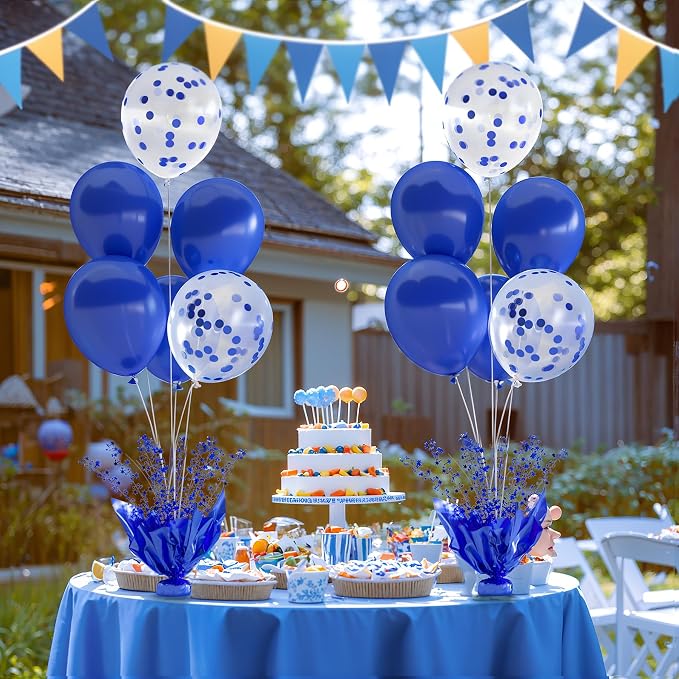 4 Set Royal Blue Table Balloons Foil Spray Centerpiece - Image 3
