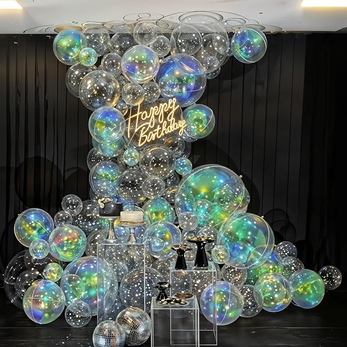 14 Pcs Iridescent Round Foil Balloons Mermaid Holographic Balloons | Iridescent - Image 6