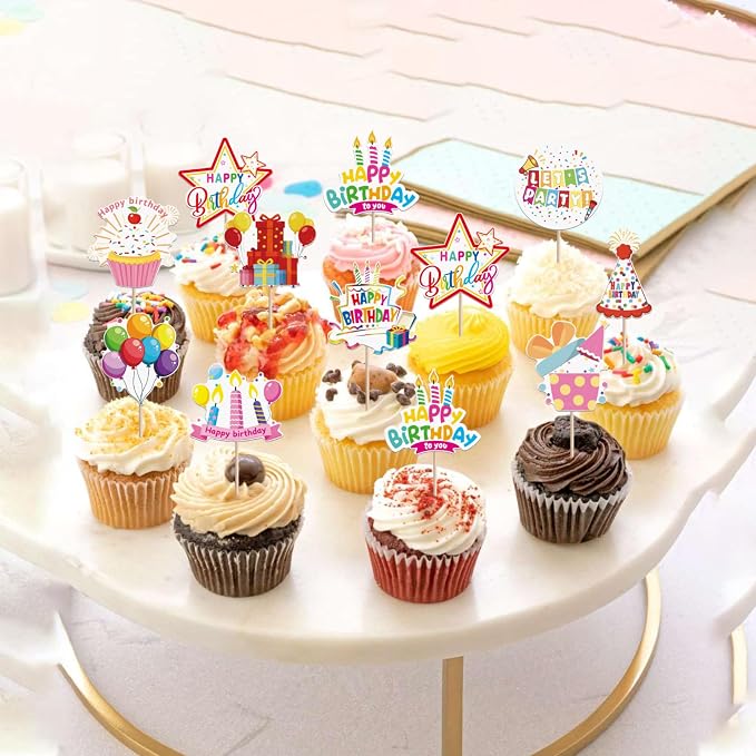 40 PCS Happy Birthday Cupcake Toppers Balloon Star Cheers Party Time Firework - Image 4