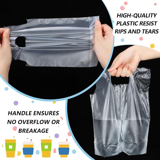 200 Pcs Clear Drink Carrier Bags Plastic - Image 3