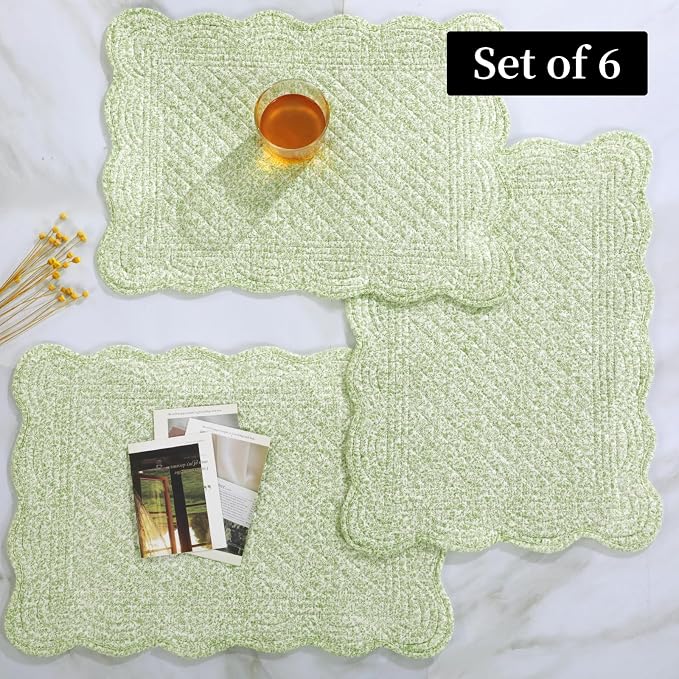 HOMBYS Quilted Placemats Set of 6 Washable-13x18 inches Rectangular Placemats - Image 8