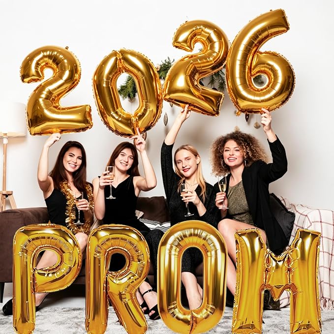 32 Inch 2026 Prom Balloons Set, Foil Mylar 2026 Number & PROM Letter Aluminum - Image 3