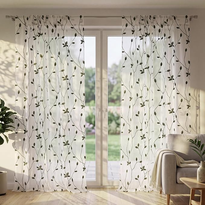 Willow Voile Curtains Cute Green Sheers Leaf Tulle Vine Window Sheers Ivy - Image 4