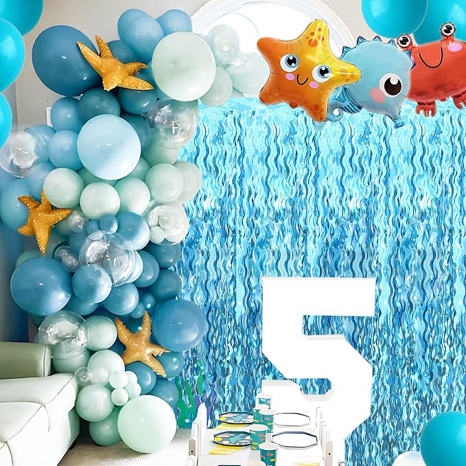 2 pcs Blue Wavy Tinsel Curtains, Under The Sea Party Decorations | Unique Shiny - Image 8