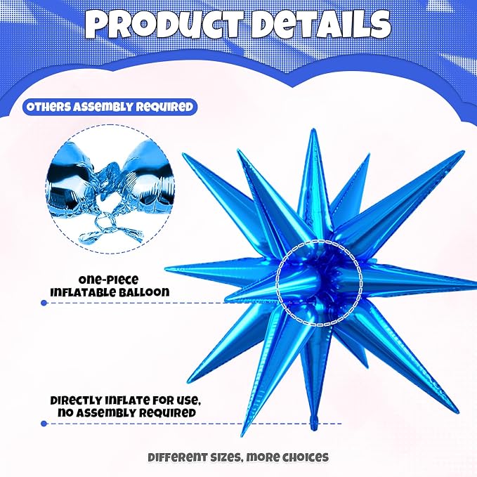 Blue Silver Star Balloons, 22/27 Inch Silver and Dark Blue Star Foil Balloons - Image 3