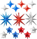 TONIFUL 22Inch 15Pcs Red Blue Silver Explosion Star Balloons and 10Inch Four by TONIFUL
