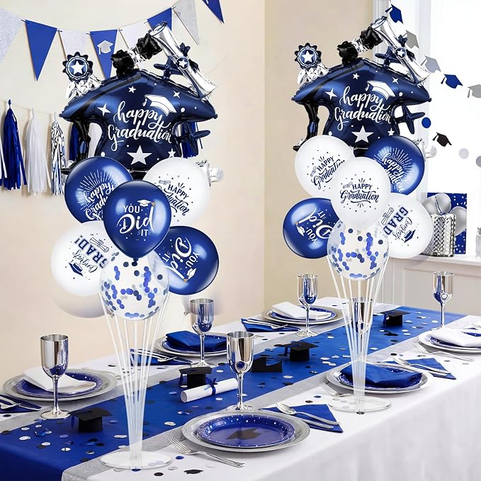 Jenaai Blue and Silver 27 Pcs 2026 Graduation Balloon Centerpiece - Image 2