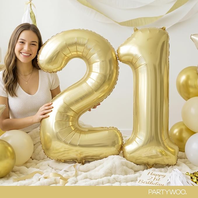 PartyWoo Number Balloons 40 Inch Gold Number 21 Kit 33pcs - Image 3