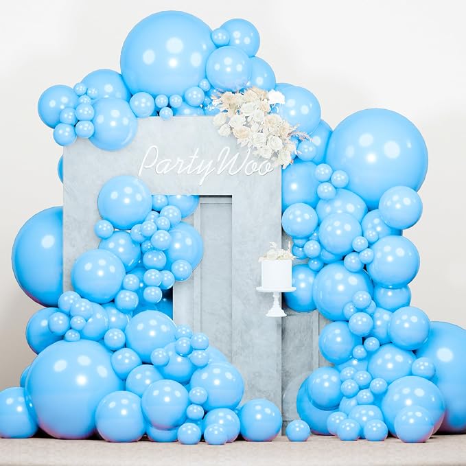 PartyWoo Light Blue Balloons 140pcs Different Sizes Pack of 18 12 10 5 Inch by PartyWoo