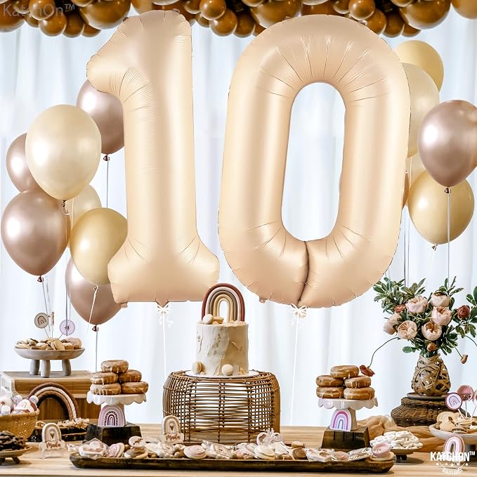 KatchOn Caramel 10 Balloon Number 40 Inch, 10th Birthday Decorations - Image 3
