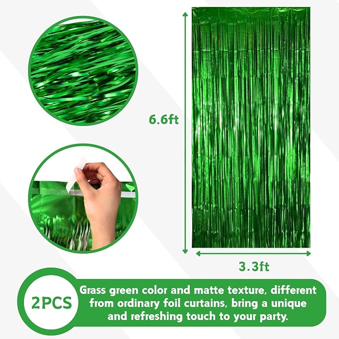 Matte Green Foil Fringe Curtain Backdrop Party Decorations 4PCS | 6.6×3.3 ft - Image 2