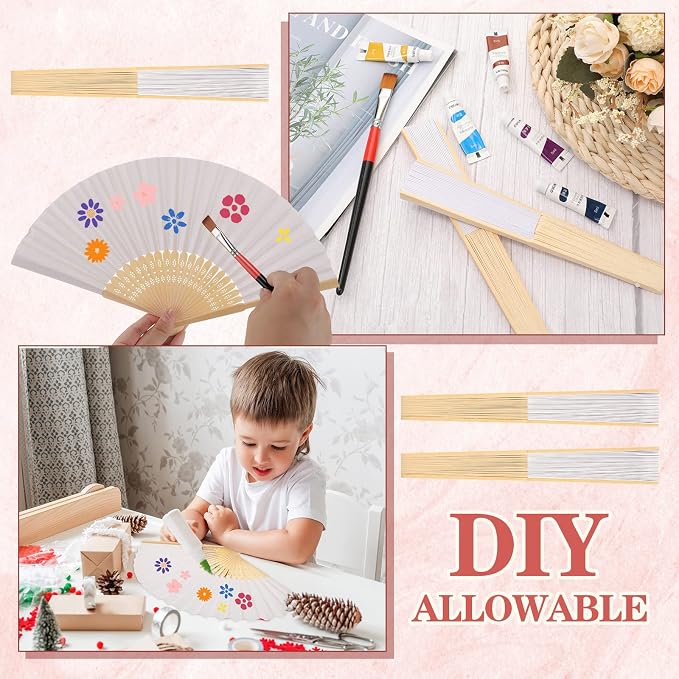 Yinkin 100 Pack Folding Fans Bamboo Handheld Folded Craft Hand Japanese Chinese - Image 6