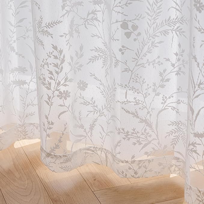 Anmao Vintage Lace Curtains 72 Inches Long 2 Panels Set, Romantic Elegant Light - Image 6
