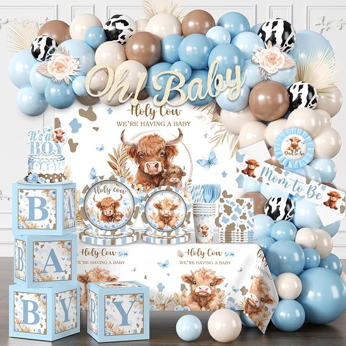 Cocomigo 241pcs Highland Cow Baby Shower Decorations, Serves 20 | One-stop easy by cocomigoPartyHome