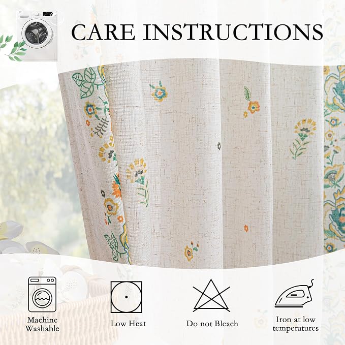 MYSKY HOME Boho Floral Curtains 63 inch Linen Blend - Image 6