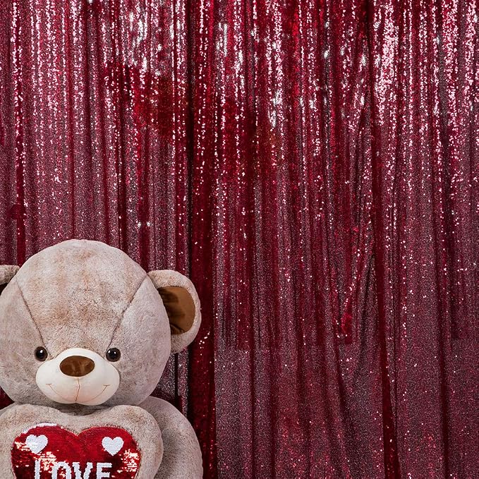 JYFLZQ Burgundy Sequin Backdrop Curtains 7ft x 7ft 1 Panel Glitter Photo Booth by JYFLZQ