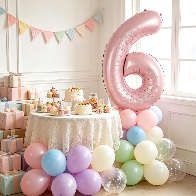 TONIFUL 40 Inch Pastel Pink Number 6 Balloons Large Foil 6th Birthday Decor | - Image 3