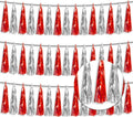 3P Metallic Fringe Tassel Banner Garland Foil Tinsel Streamer Wall Hanging Curtain Backdrop Banner for Parade Floats,Halloween Decorations, Christmas Day, Wedding Party Decoration(Red Silver)