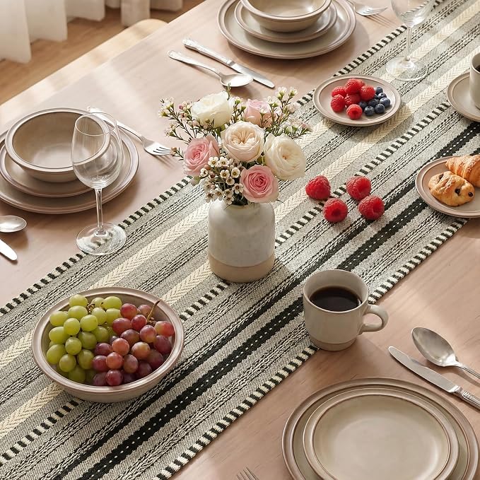 Artoid Mode Black Farmhouse Stripe Braided Table Runner 12x72 Inch | Holiday - Image 4