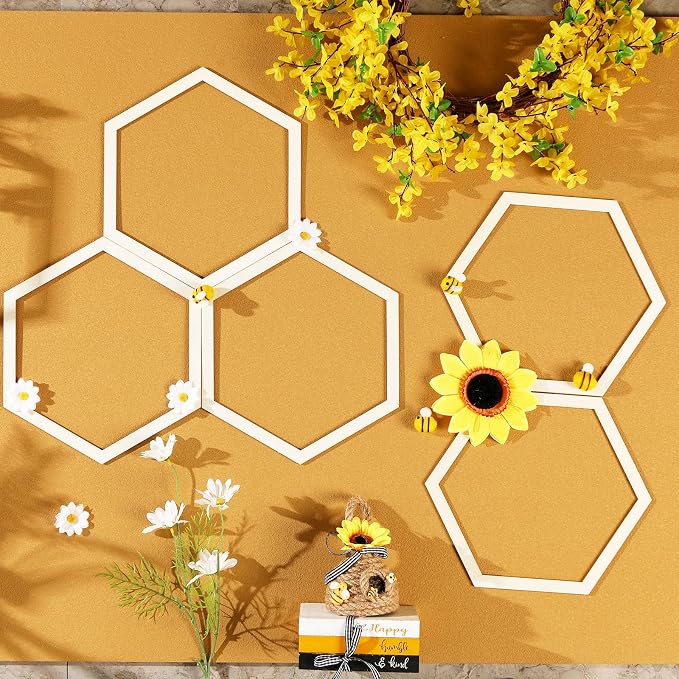 Gerrii 12 Pcs 9.5 Inch Honeycomb Decorations Unfinished Wooden Hexagon Wall - Image 3