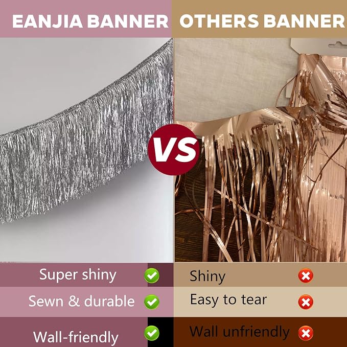 2 Pack Eanjia Silver Tinsel Fringe Party Banner 13FT | Metallic Shiny Curtain - Image 6