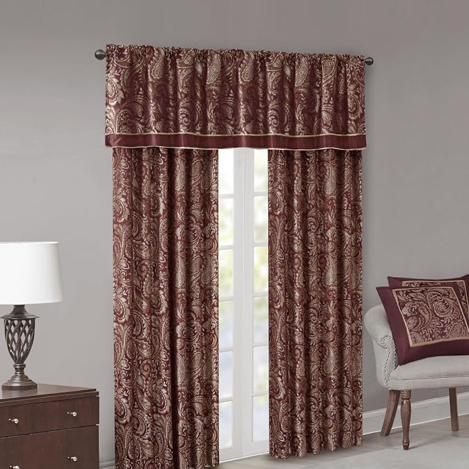 Madison Park Aubrey 2 Panel Curtain Faux Silk Paisley Jacquard, Rod Pocket - Image 7